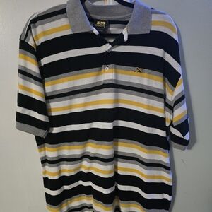 Classic Striped Polo Shirt - Black, White, Yellow